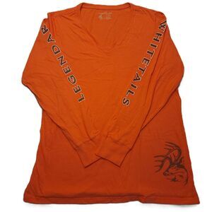 Legendary Whitetails Womens 1X  Shirt Orange V Neck Long Sleeve Top